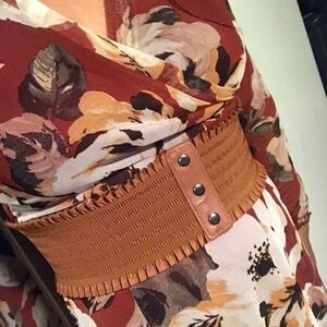 Ultra Wide Brown corset elastic boho stretch waist ruffle statement dress Belt
